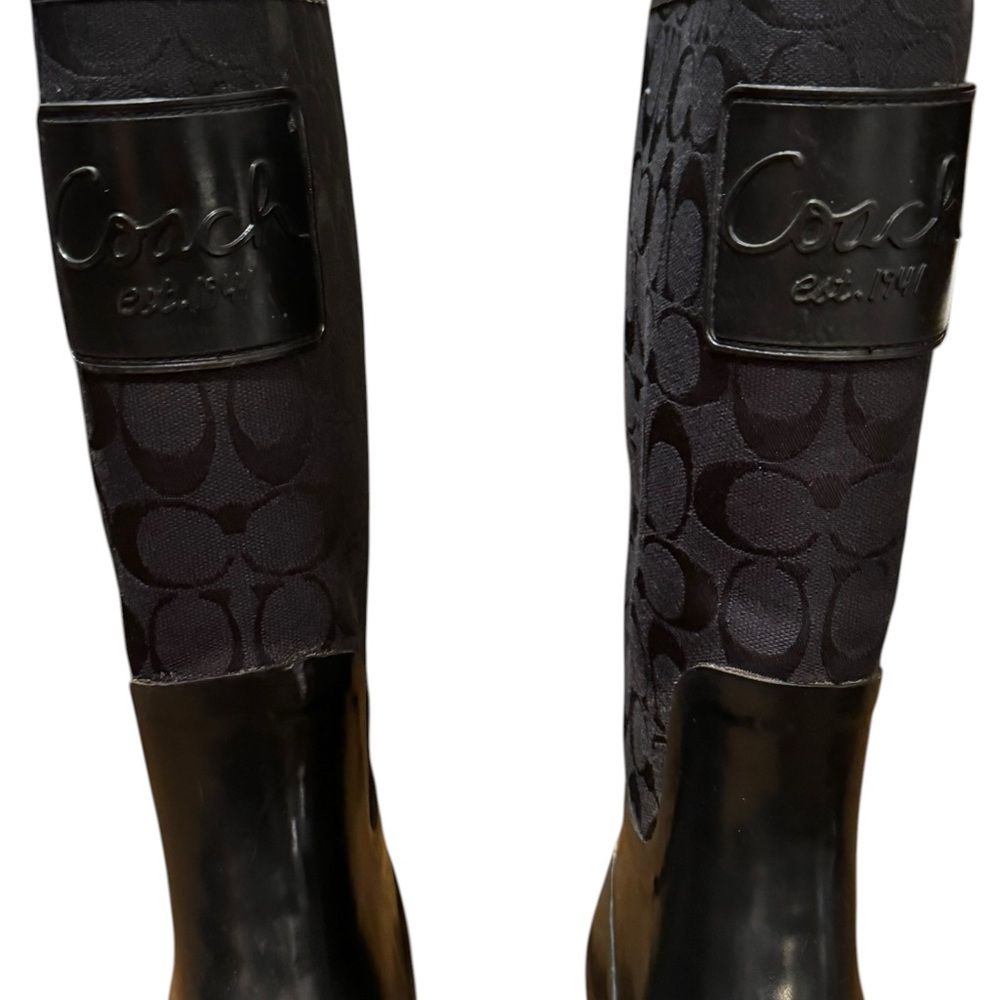 Vintage Coach Black Signature Tall Rain Boots - Classic Style - Picture 2 of 12